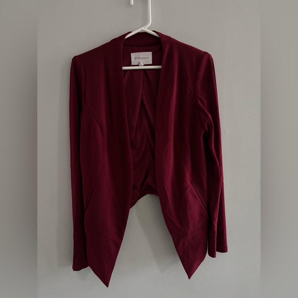 BCBGeneration Women's Burgundy Draped Open Front Blazer